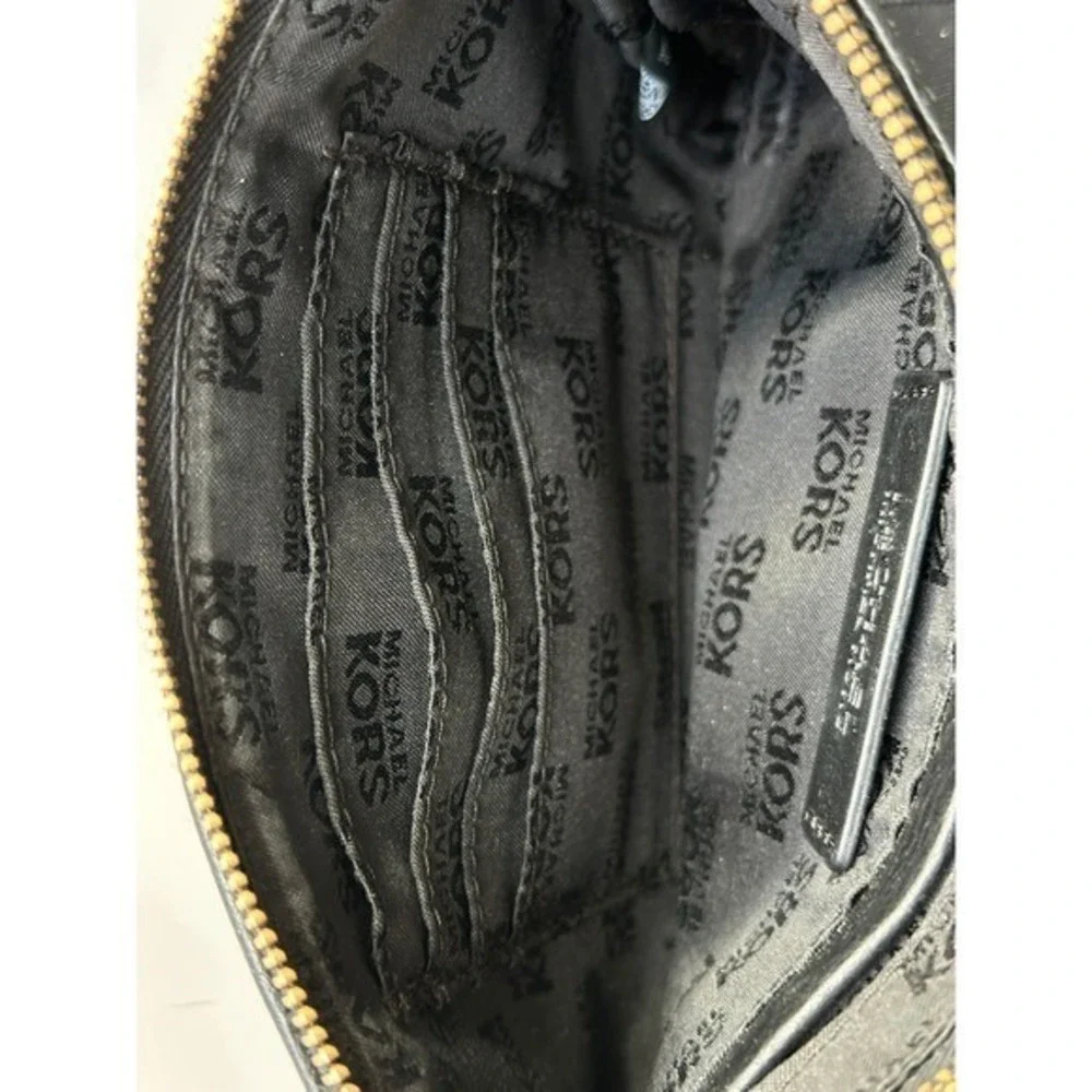 Michael Kors MK Signature Wristlet Black Gold Zip Clutch‎ Pouch PVC